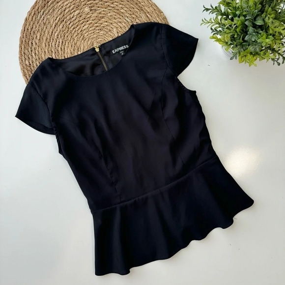 Express top peplum hem cap sleeves back zipper closure black size XS - Picture 3 of 9